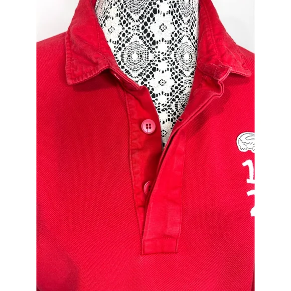 Men's Lacoste Red Long Sleeve Polo Shirt Size L - Picture 2 of 8